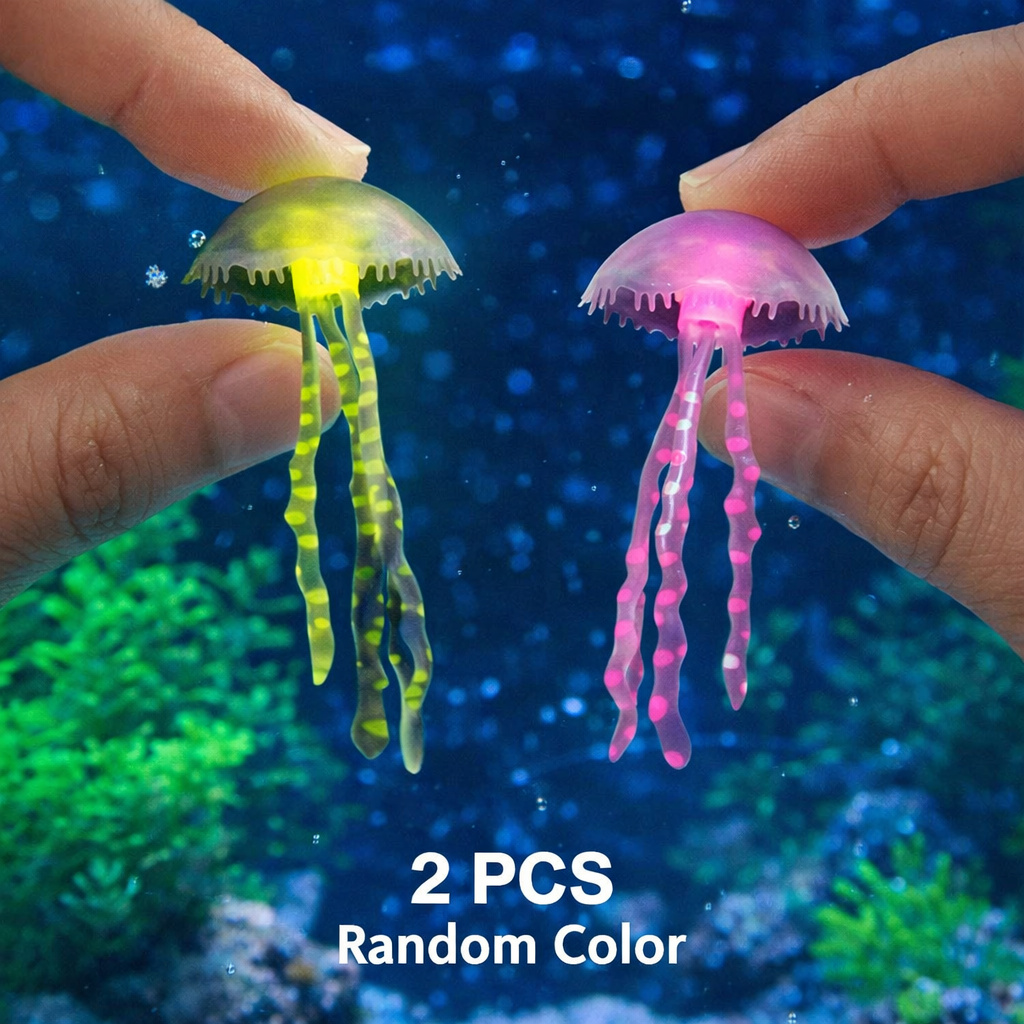 Fish Toys For Aquarium - 빛나는 시뮬레이션 해파리 2개 무작위 색상