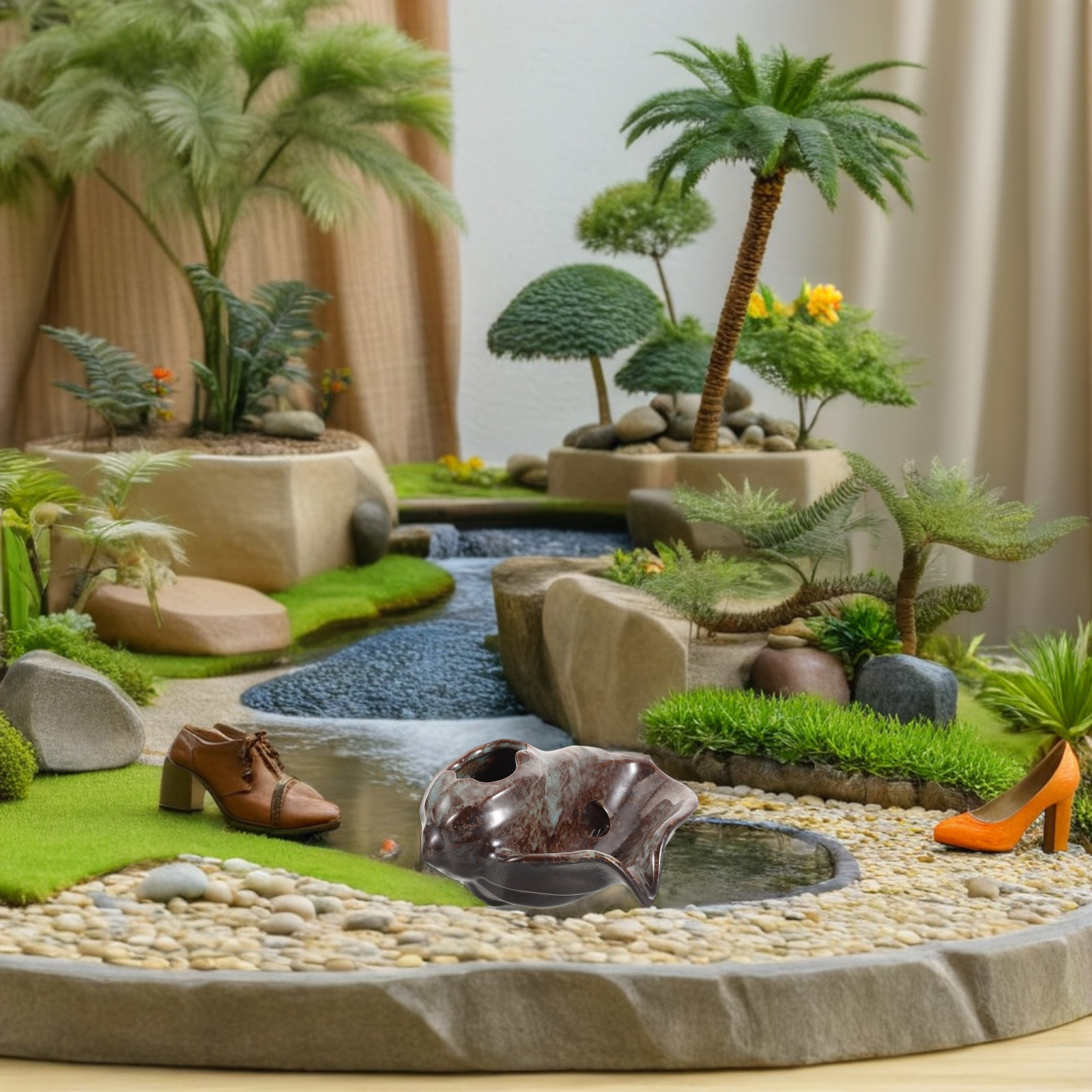 세라믹 항아리 분수 폭포 디자인 V자형 스파우트 후면  - Fish Aquarium Home 리뷰 및 가격