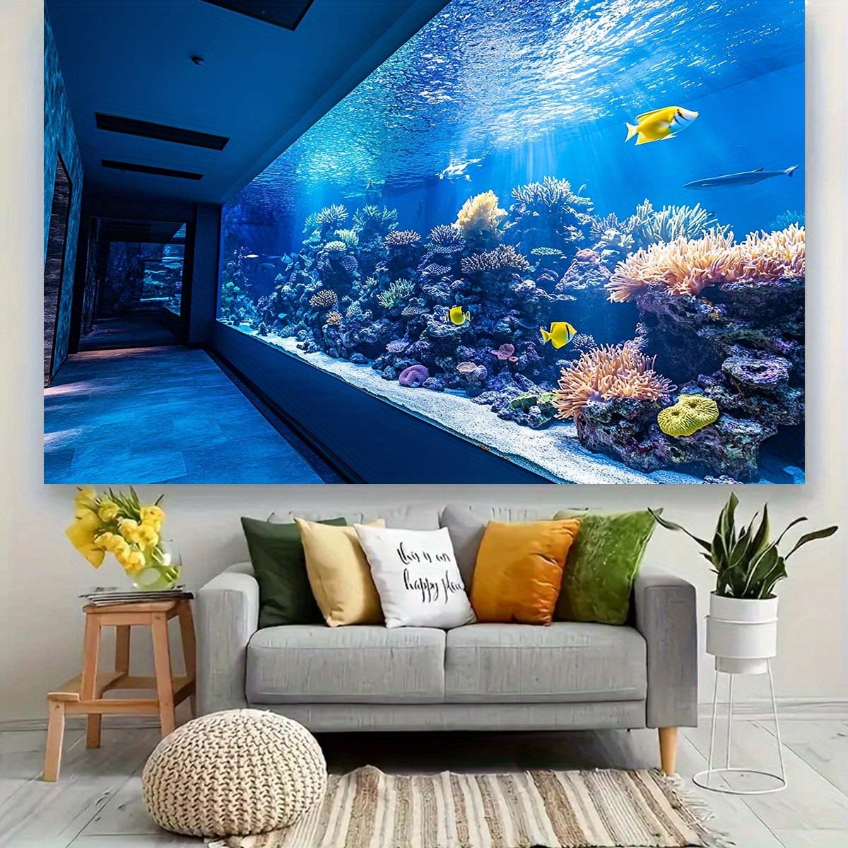 활기 넘치는 수중 아쿠아리움 태피스트리, 다채로운 산호 - Fish Aquarium Home 리뷰 및 가격