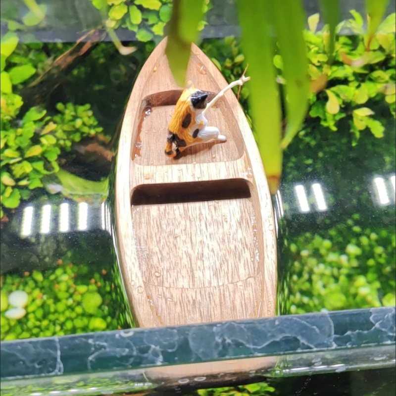 수제 나무 보트 미니 부동 보트 모델 어부 고양이 낚시 - Fish Toys For Aquarium 리뷰 및 가격